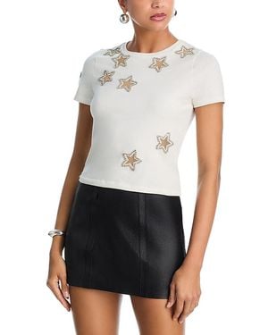 Alice + Olivia Cindy Embellished Cropped Tee - White