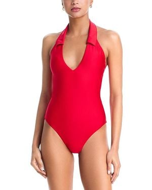 Aqua Collared Halter One Piece Swimsuit