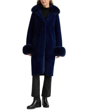 NVLT Removable Faux Fur Trim Longline Coatigan - Blue
