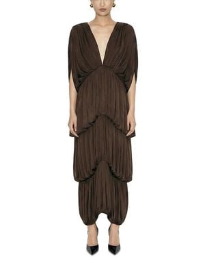 Ronny Kobo Damier Plunge Neck Dress - Brown