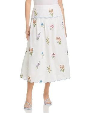 Aqua Scallop Midi Skirt - White