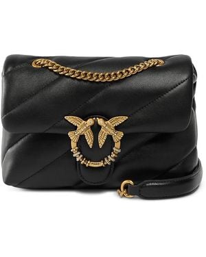 Pinko Puff Mini New Buckle Quilted Leather Crossbody - Black