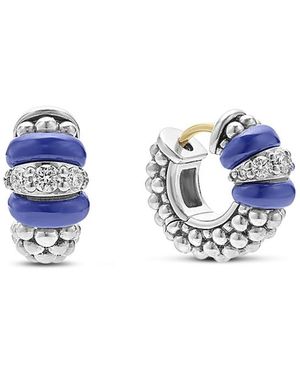 Lagos Caviar Ceramic And Diamond Huggie Earrings - Blue