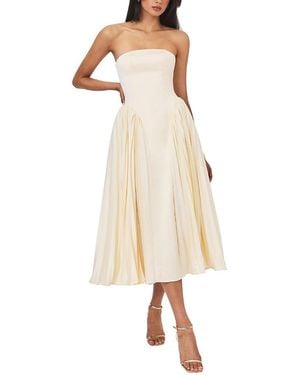 Miss Circle Marnie Pleated Satin Midi Dress - Natural