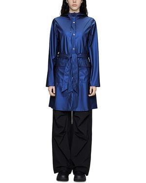 Rains Curve Hooded Belted Waterproof Jacket - Blue