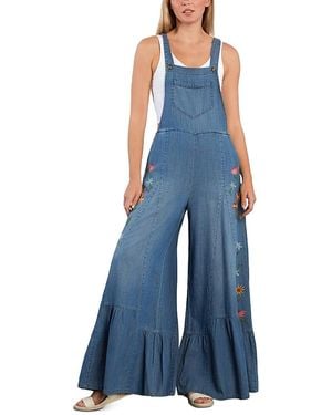 Billy T Butterfly Embroidered Chambray Overalls - Blue