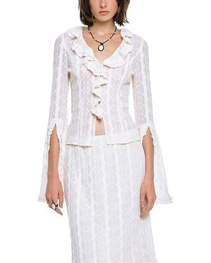 Anna Sui Floral Ruffle Stretch Lace Blouse - White