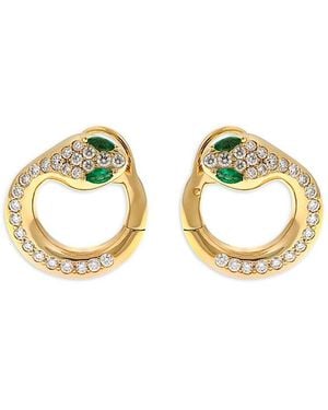 Crivelli 18K Diamond & Emerald Serpent Hoop Earrings - Metallic