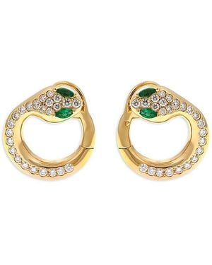 Crivelli 18K Diamond & Emerald Serpent Hoop Earrings - Metallic