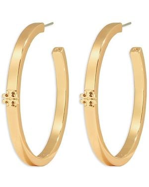 Tory Burch Kira Thin Icon Hoop Earrings - Metallic
