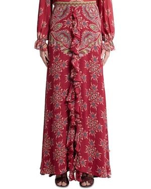 Etro Printed Ruffle Front Maxi Skirt - Red