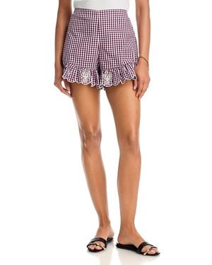 Aqua Scalloped Hem Gingham Shorts - Purple