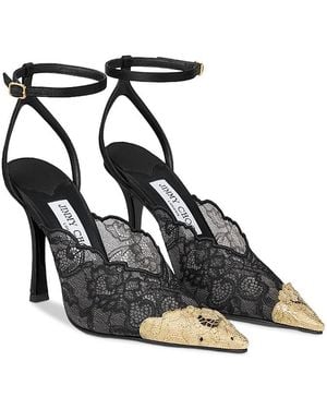 Jimmy Choo Faiz 100 Metal Lace & Leather High Heel Pumps - Black
