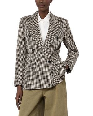 Max Mara Mxmeccelso Double Breasted Houndstooth Blazer - Gray