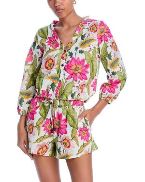 Echo Tropical Floral Blouson Shirt Swim Cover-Up - Natural