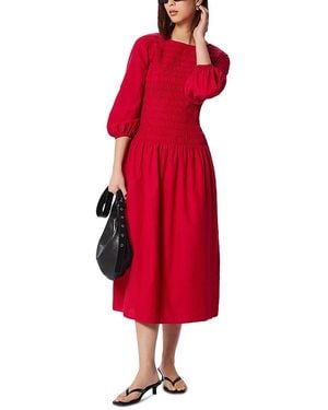 Whistles Smocked Bodice Midi Dress - Red