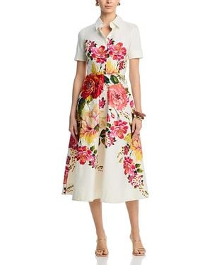 Teri Jon Bold Floral Print Shirt Midi Dress - Red