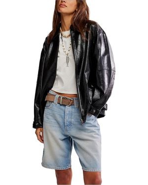 Free People Sloane Faux Leather Jacket - Blue