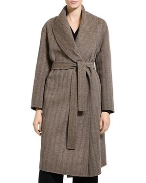 Theory Luxe Shawl Collar Wool & Cashmere Herringbone Coat - Brown