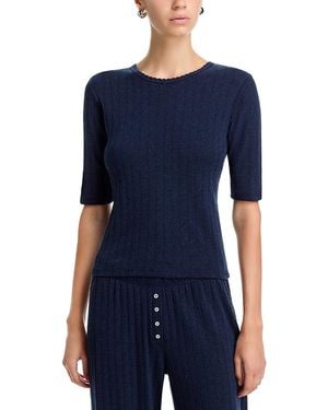 Leset Pointelle Mid Sleeve Slim Fit Tee - Blue