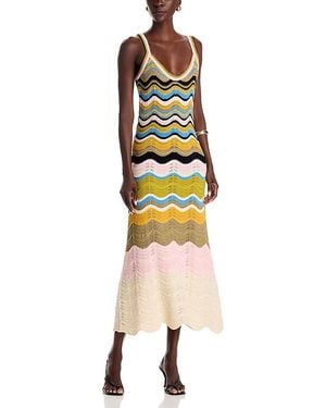 La DoubleJ Chevron Cotton Crochet Midi Dress - Metallic