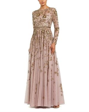 Mac Duggal Long Sleeve Hand Embellished Floral A-Line Gown - Multicolor
