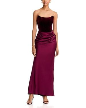 Aqua Strapless Velvet Bodice Gown - Red