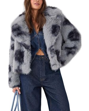 Nasty Gal Cow Fur Collar Jacket - Blue