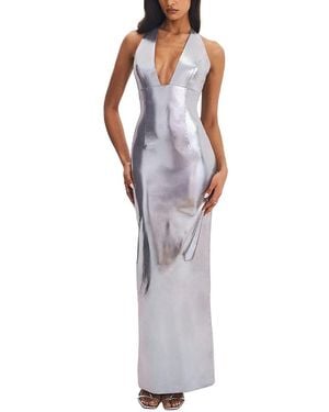Miss Circle Valeska Foil Plunging Sheath Maxi Dress - Purple