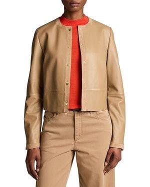 Vince Collarless Crop Leather Jacket - Natural