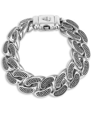 Lagos Sterling Anthem Caviar Bead Wide Curb Link Bracelet - Metallic