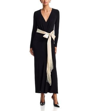 Aqua Satin Sash Ruched Maxi Dress - Black
