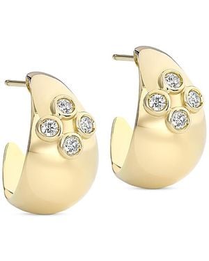 L. Klein 18K Dome Diamond Bezel Graduated Hoop Earrings - Metallic