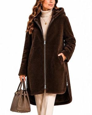 Maximilian Hooded Shearling Coat - Brown