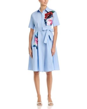 Nancy Yang Floral Embroidered Shirtdress - Blue