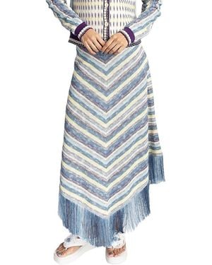 Anna Sui Serape Knit Fringe Skirt - Blue