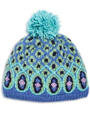French Knot Vintage Chalet Wool Beanie - Blue