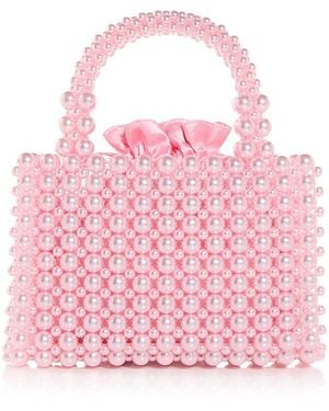 Aqua Beaded Top Handle Bag - Pink
