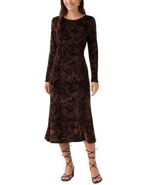 Karen Kane Velvet Burnout Midi Dress - Brown