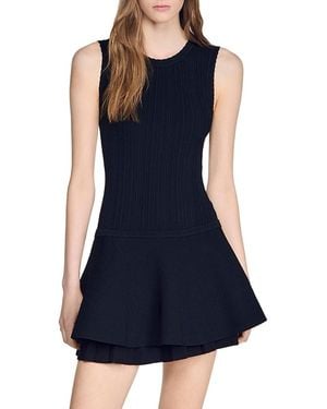 Sandro Tamara Ruffled Short Knit Dress - Blue