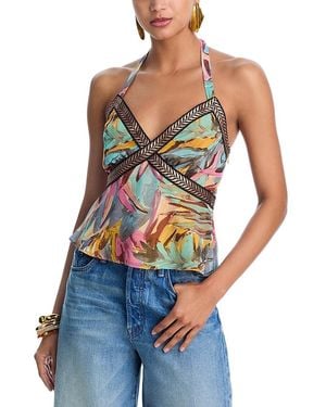 Aqua Abstract Twist Front Sleeveless Tank Top - Blue