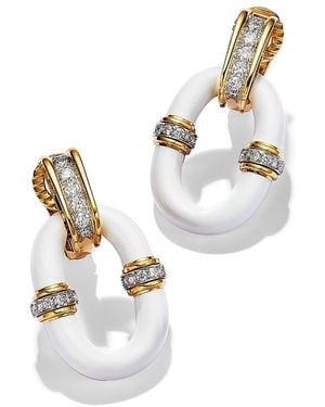 David Webb Platinum & 18K Manhattan Minimalism Diamond & Enamel Oval Link Earrings - White