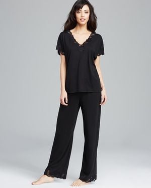 Natori Zen Floral Lace-Trim Short Sleeve Pajama Set - Blue
