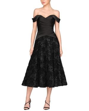 THEIA Lila Off-The-Shoulder Midi Dress - Black