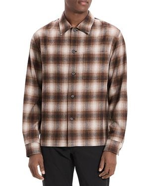 Theory Plaid Button Down Overshirt - Brown