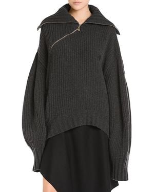 The Attico Oversized Asymmetric Zip Wool & Cashmere Sweater - Black
