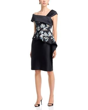 Teri Jon Mikado Floral Peplum Dress - Black