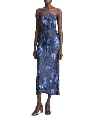 Vince Strapless Floral Print Midi Dress - Blue