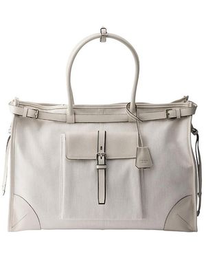 Prada Bonnie Denim And Leather Tote Bag - White