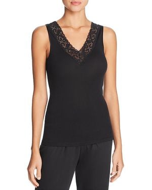 Hanro Moments Cotton Lace Trim Tank - Black